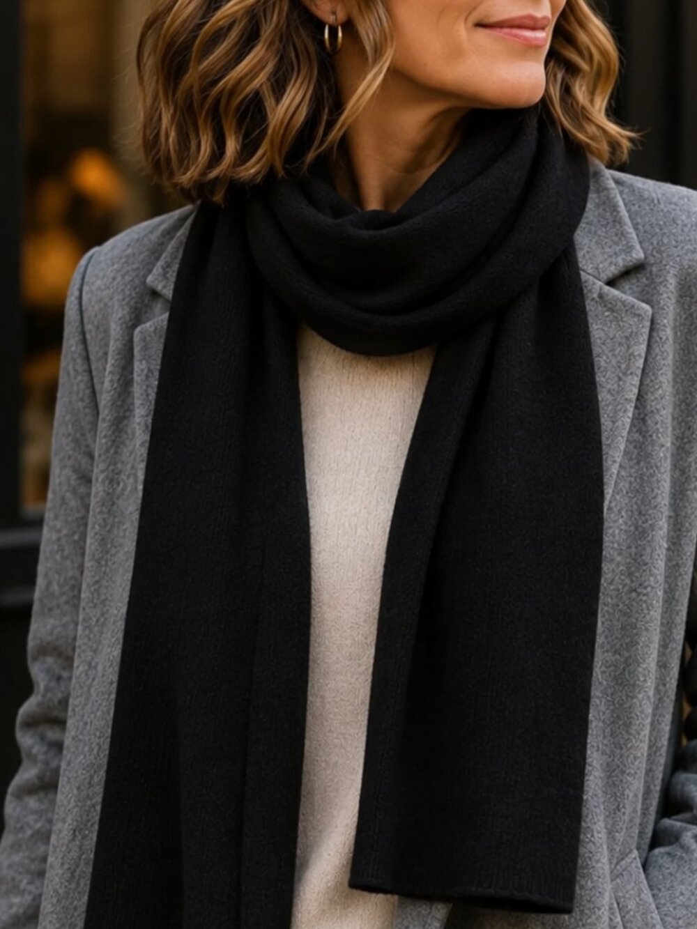 United Colors Of Benetton Black Knit Scarf Wool